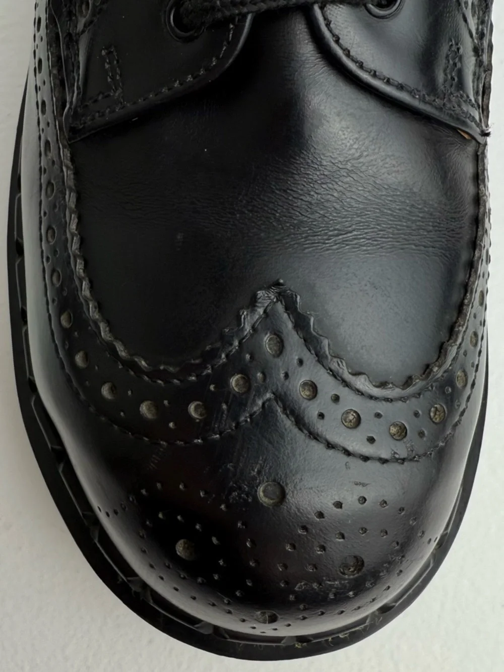 Vintage Dr. Martens Made in England Black Wingtip Platform Steel Oxfords UK 6